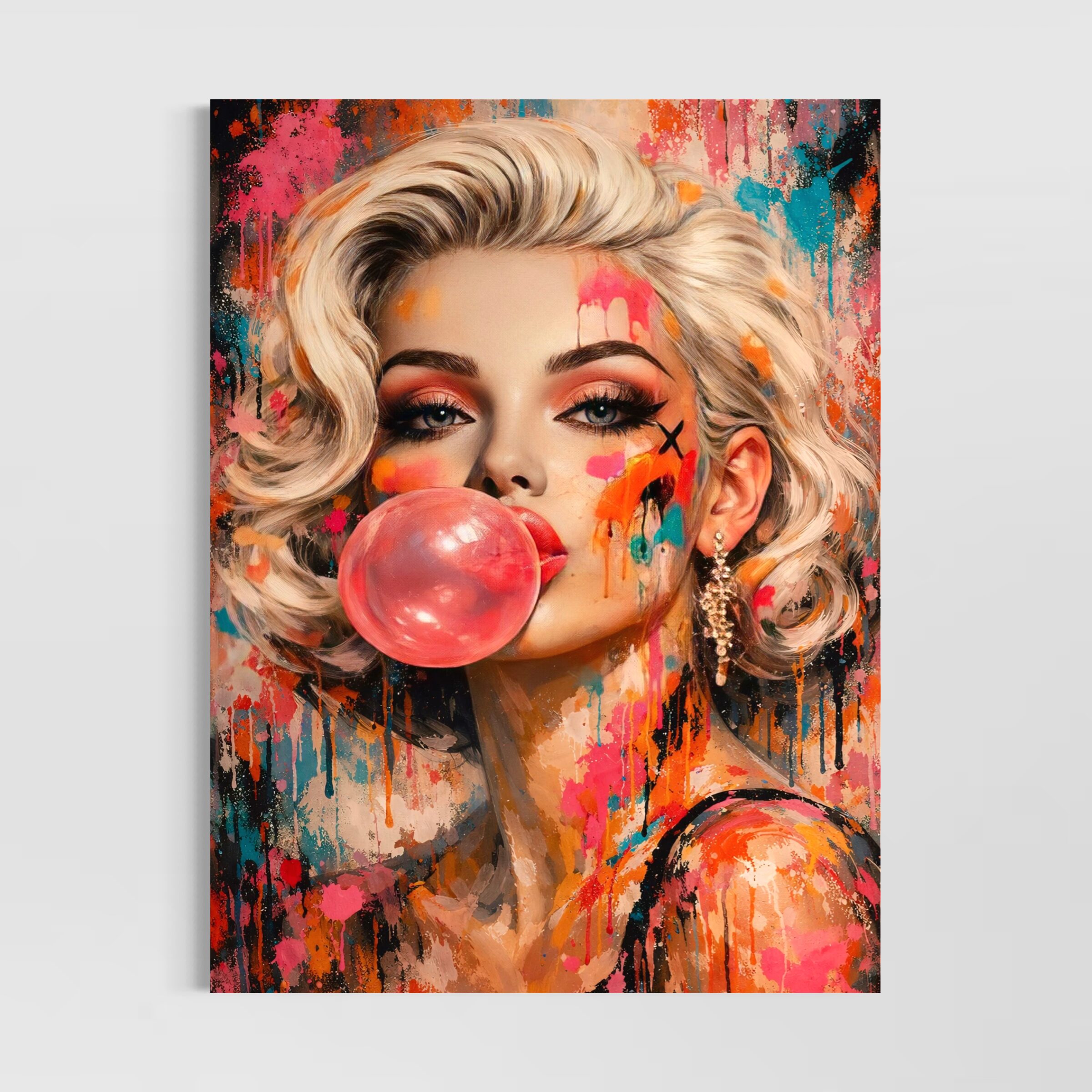 Tableau Marilyn Monroe Bubble Glam – Pop art glamour contemporain tableau marilyn monroe pop art moderne portrait glamour chewing gum street art contemporain décoration murale colorée