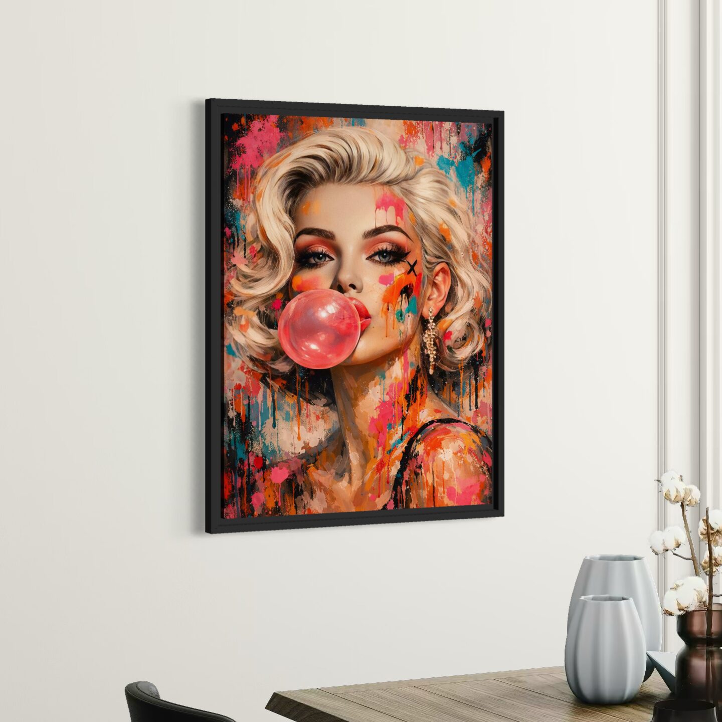 Tableau Marilyn Monroe Bubble Glam – Pop art glamour contemporain tableau marilyn monroe pop art street art portrait glamour chewing gum décoration murale moderne colorée