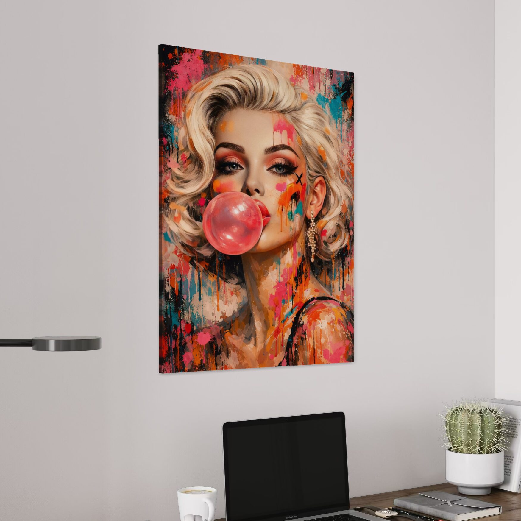 Tableau Marilyn Monroe Bubble Glam – Pop art glamour contemporain tableau marilyn monroe pop art moderne femme glamour chewing gum art contemporain coloré
