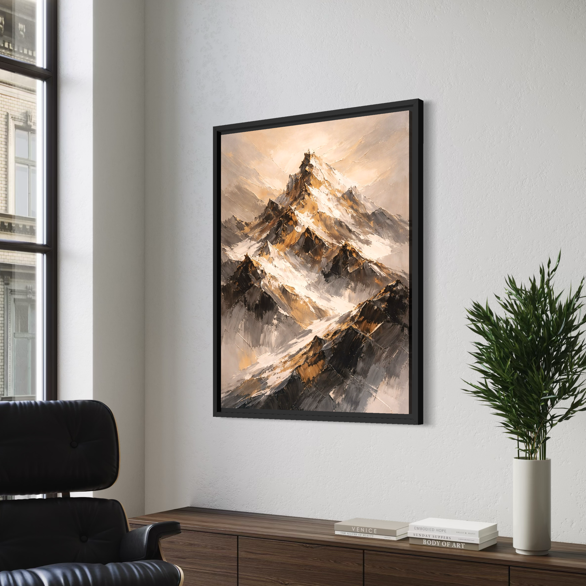 tableau montagne moderne ascension dorée décoration bureau cadre paysage abstrait