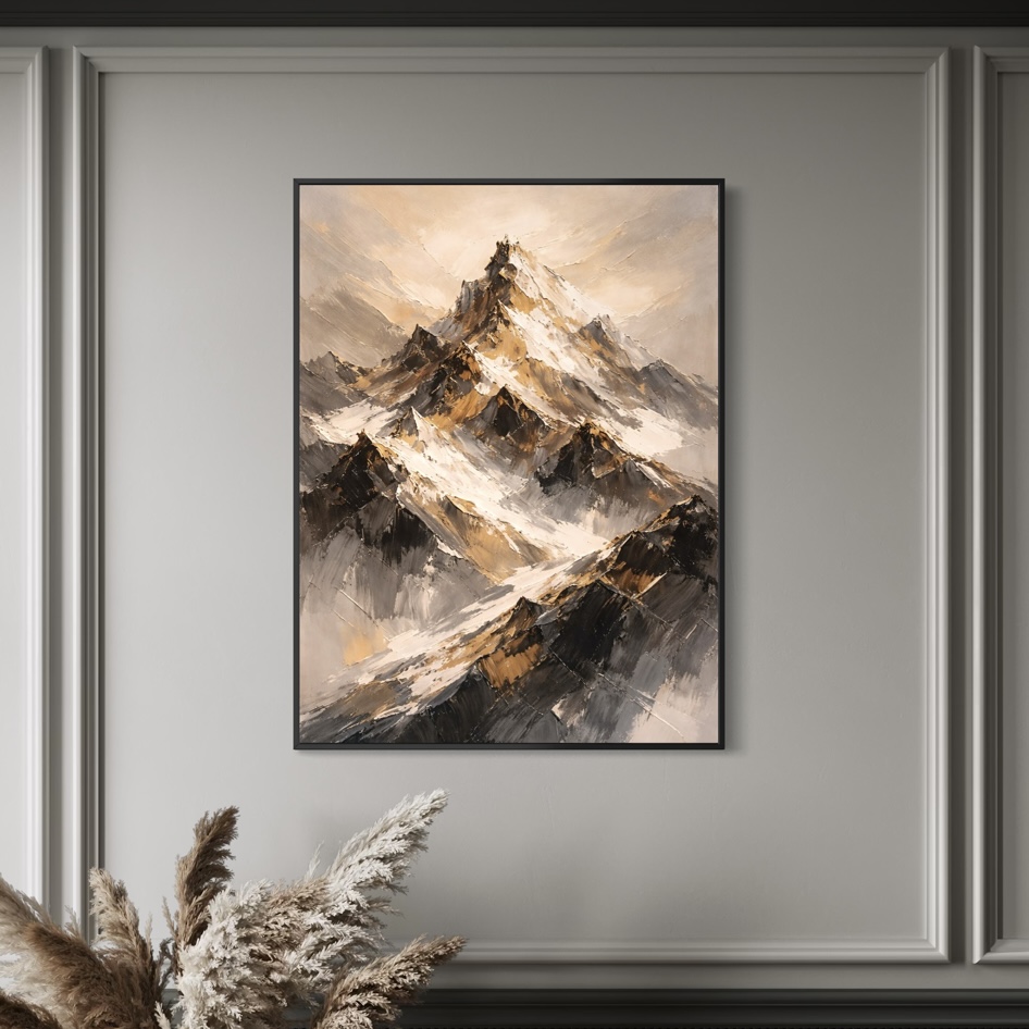 tableau montagne moderne ascension dorée décoration murale intérieur élégant paysage abstrait