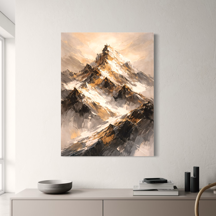 tableau montagne moderne ascension dorée décoration minimaliste mur épuré paysage abstrait