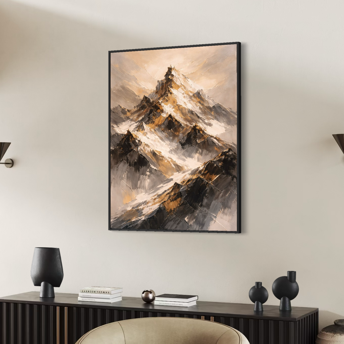 tableau montagne moderne ascension dorée décoration salon moderne mur cadre paysage abstrait