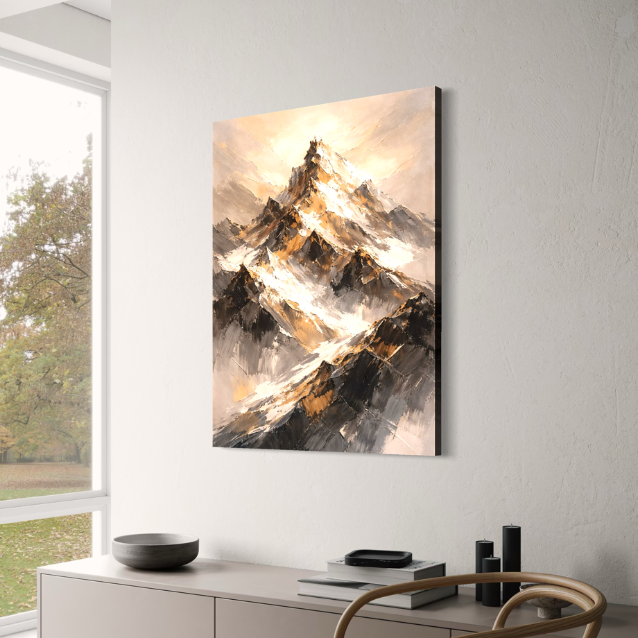 tableau montagne moderne ascension dorée lumière naturelle décoration zen mur salon