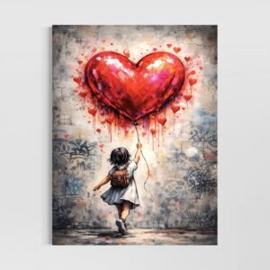 tableau cœur street art amour graffiti moderne ballon rouge décoration murale artistique