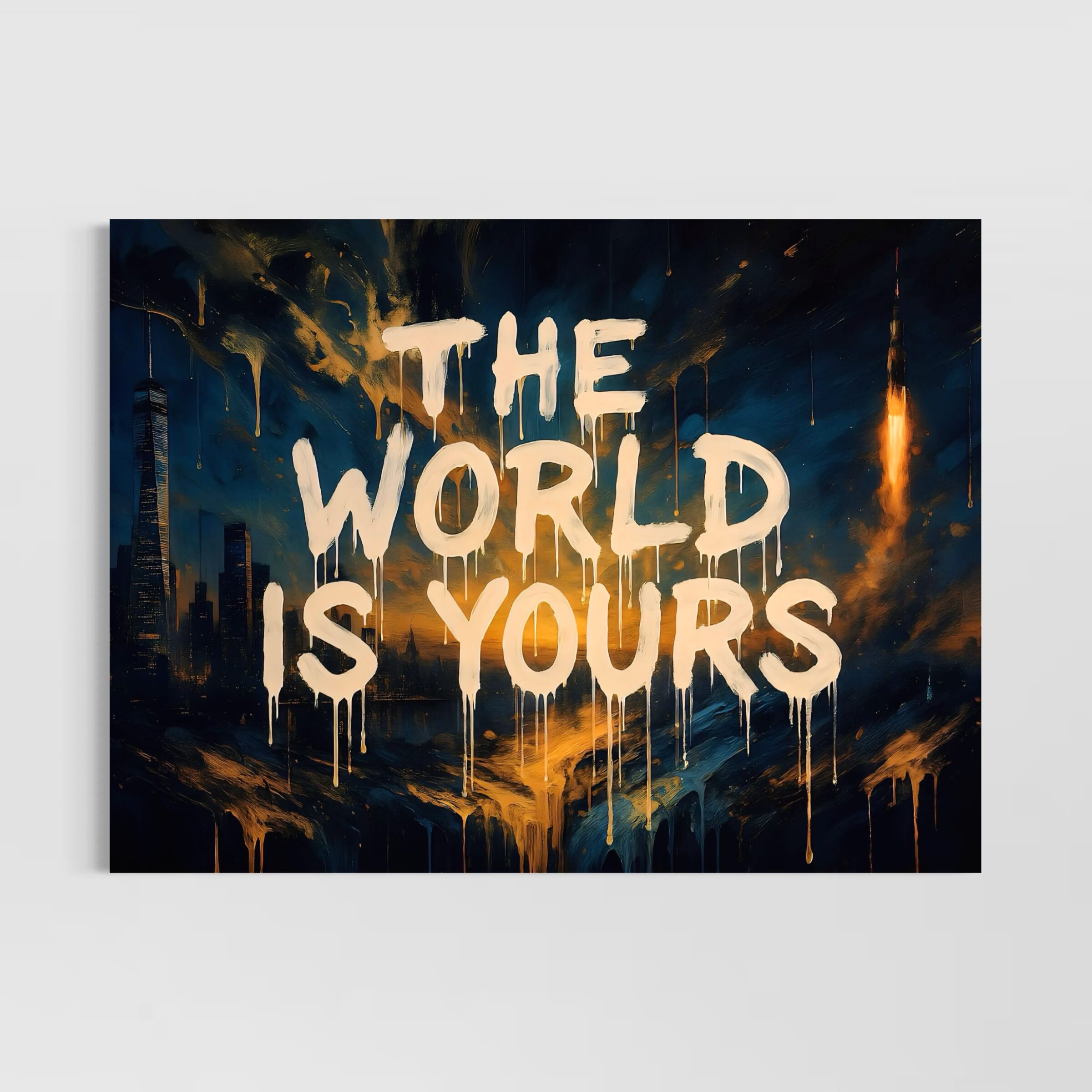 Tableau The World Is Yours – Street art moderne et inspiration urbaine tableau no limits street art moderne motivation urbaine décoration murale graffiti contemporain