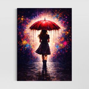 Accueil tableau parapluie rouge femme art contemporain coloré décoration murale moderne spektra