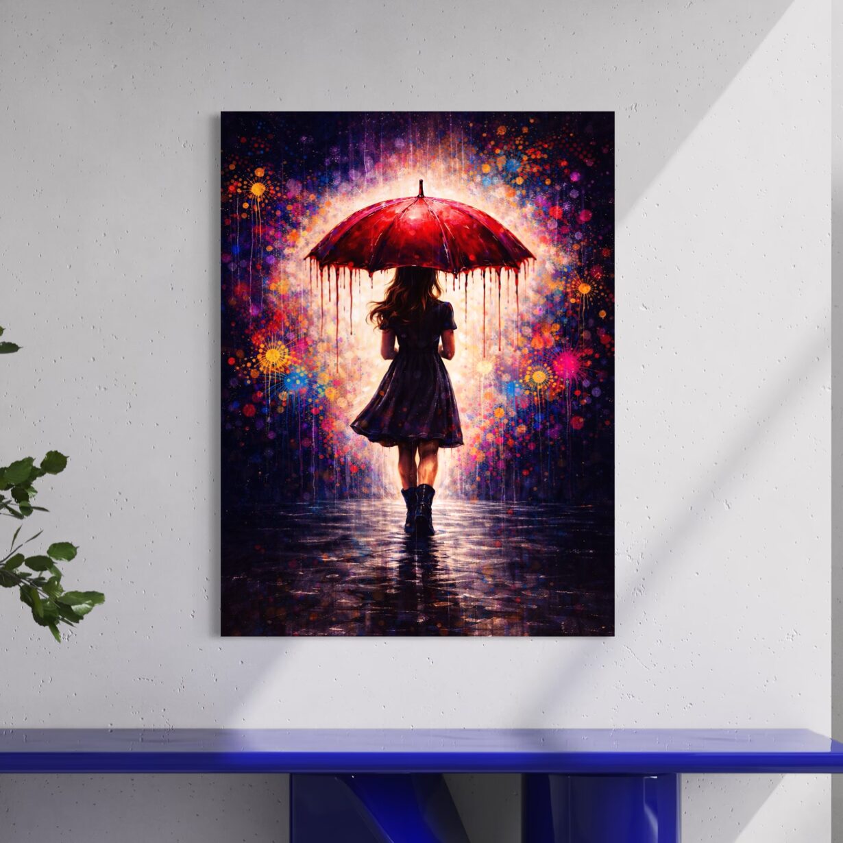 Tableau Parapluie Rouge – Art Contemporain Coloré tableau parapluie rouge femme lumineux art contemporain décoration murale moderne spektra