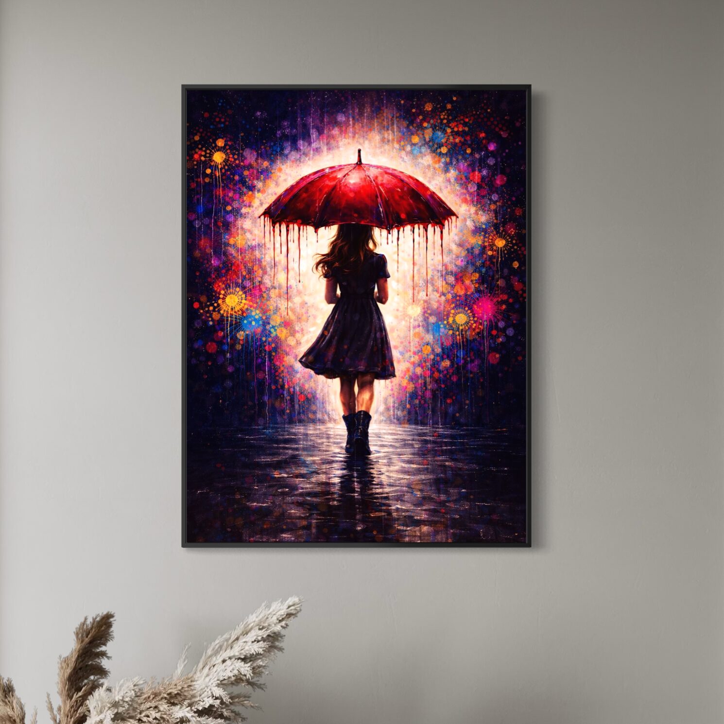 Tableau Parapluie Rouge – Art Contemporain Coloré tableau parapluie rouge lumineux art abstrait contemporain décoration murale spektra