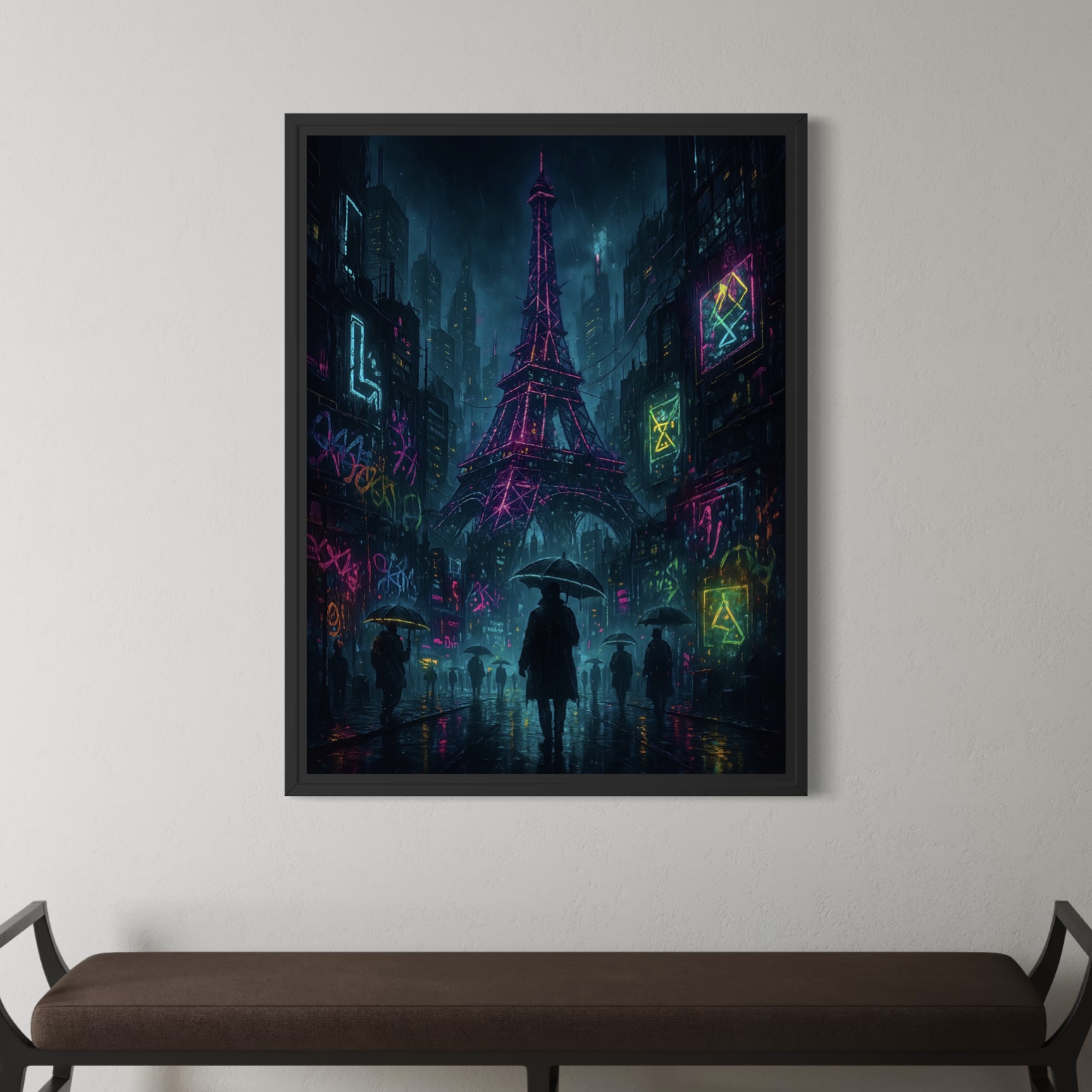 Tableau Tour Eiffel Cyberpunk – Cyber Paris tableau paris cyberpunk tour eiffel neon futuriste art mural moderne