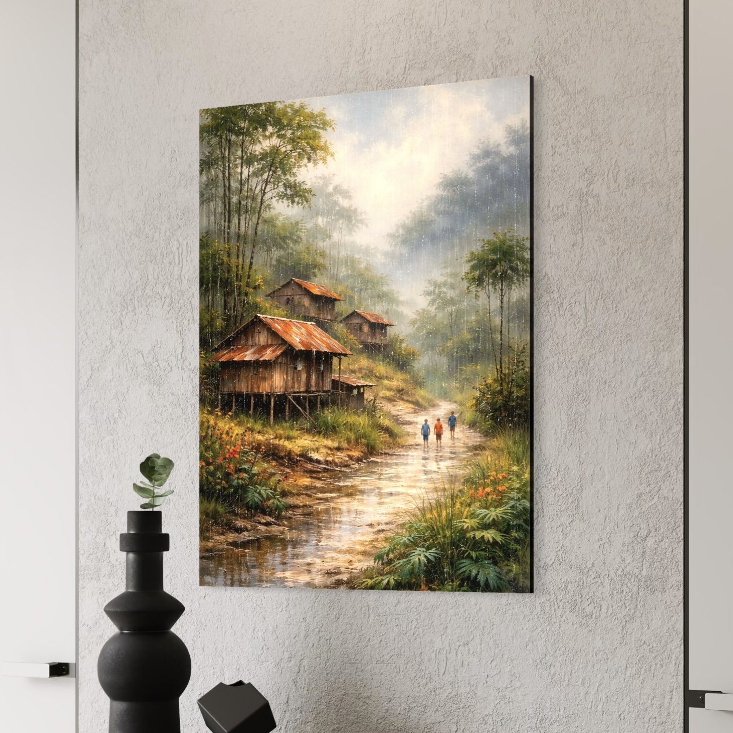 Tableau Paysage Asiatique – Lueur d’Asie tableau paysage village asiatique rivière nature zen décoration murale