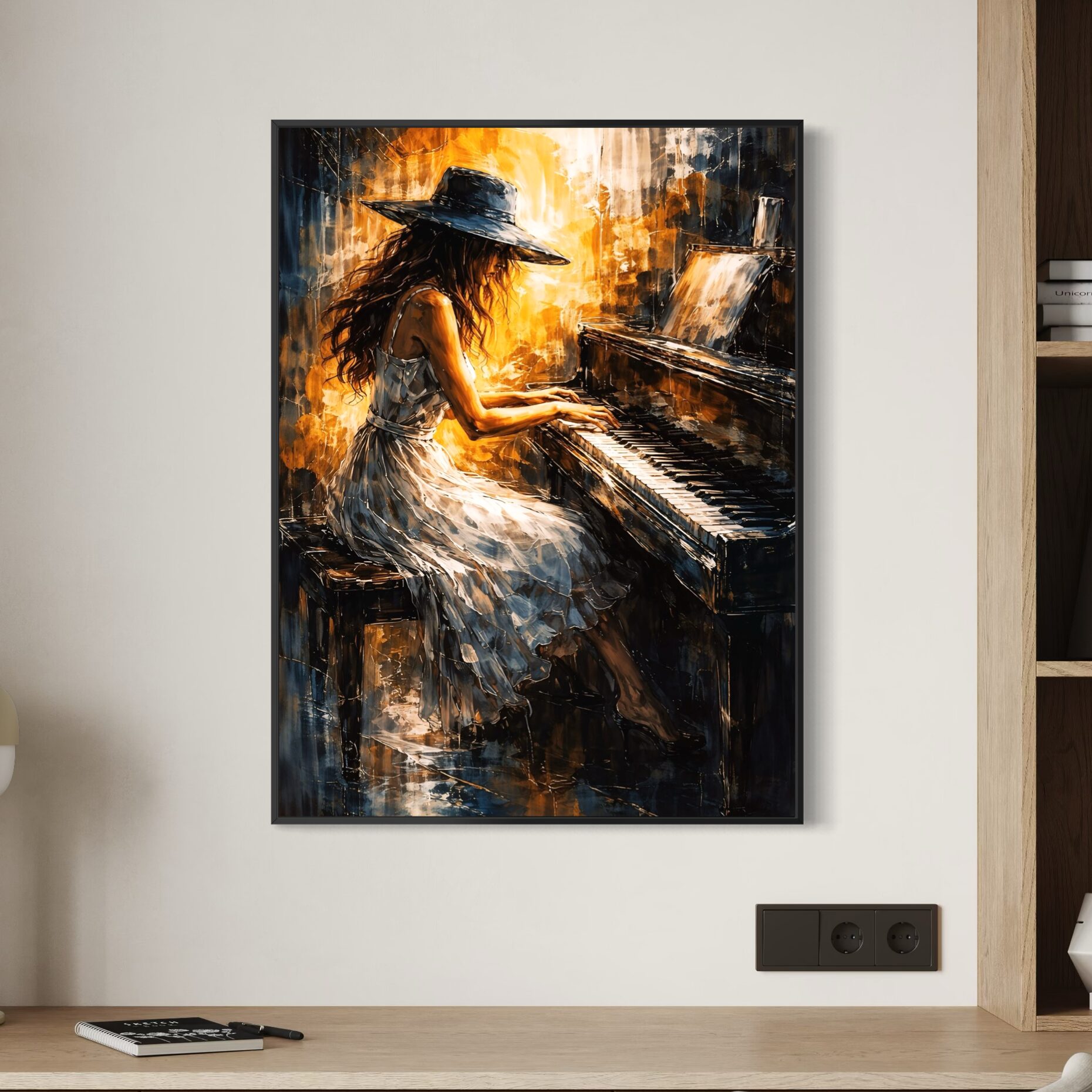 Tableau Piano Bohème – Bohème Melody tableau pianiste piano bohème art contemporain décoration murale musicale moderne