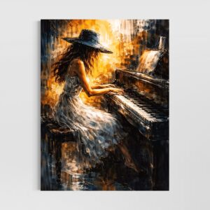 Accueil tableau piano bohème femme pianiste art moderne musique jazz décoration murale contemporaine