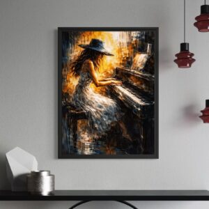 Accueil tableau piano bohème femme pianiste art musical moderne décoration murale contemporaine