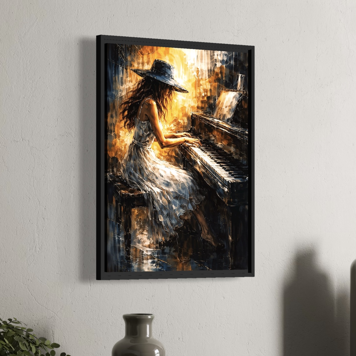 Tableau Piano Bohème – Bohème Melody tableau piano femme bohème art musical contemporain décoration murale moderne pianiste