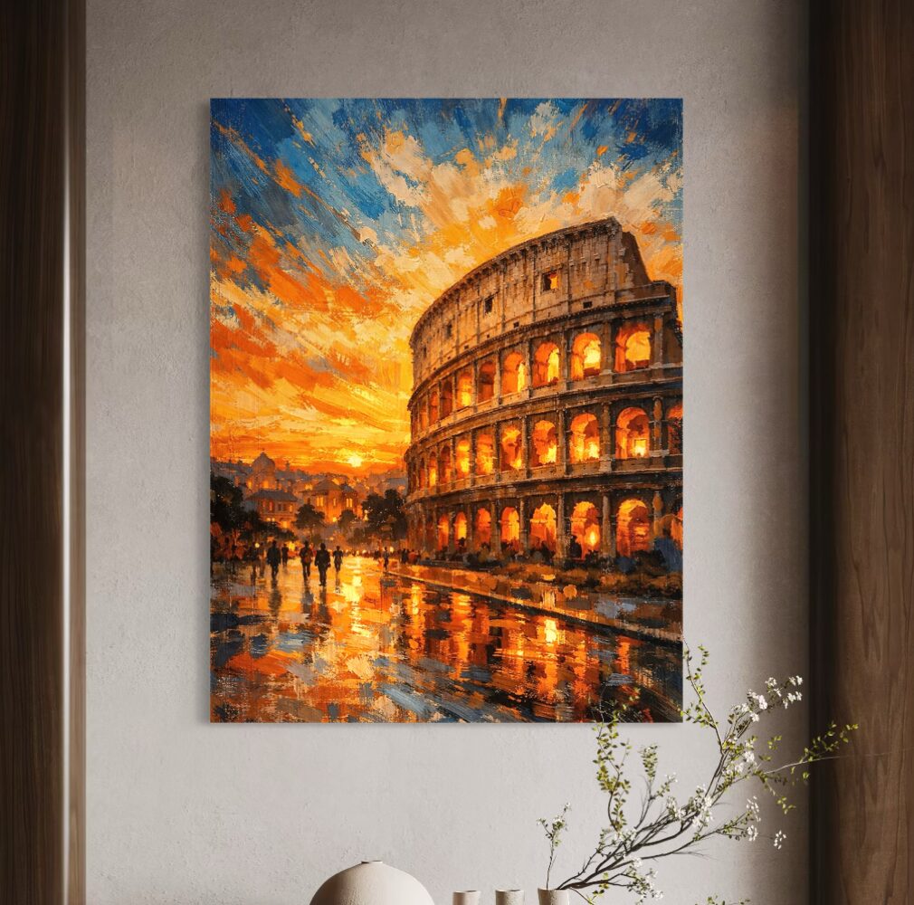 Tableau Rome Contemporaine – Roma Aeterna tableau colisee rome coucher soleil art mural contemporain