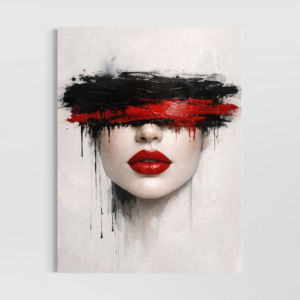 tableau femme abstrait moderne noir et rouge avec portrait artistique minimaliste