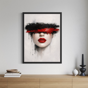 tableau femme abstrait noir et rouge dans un intérieur contemporain minimaliste