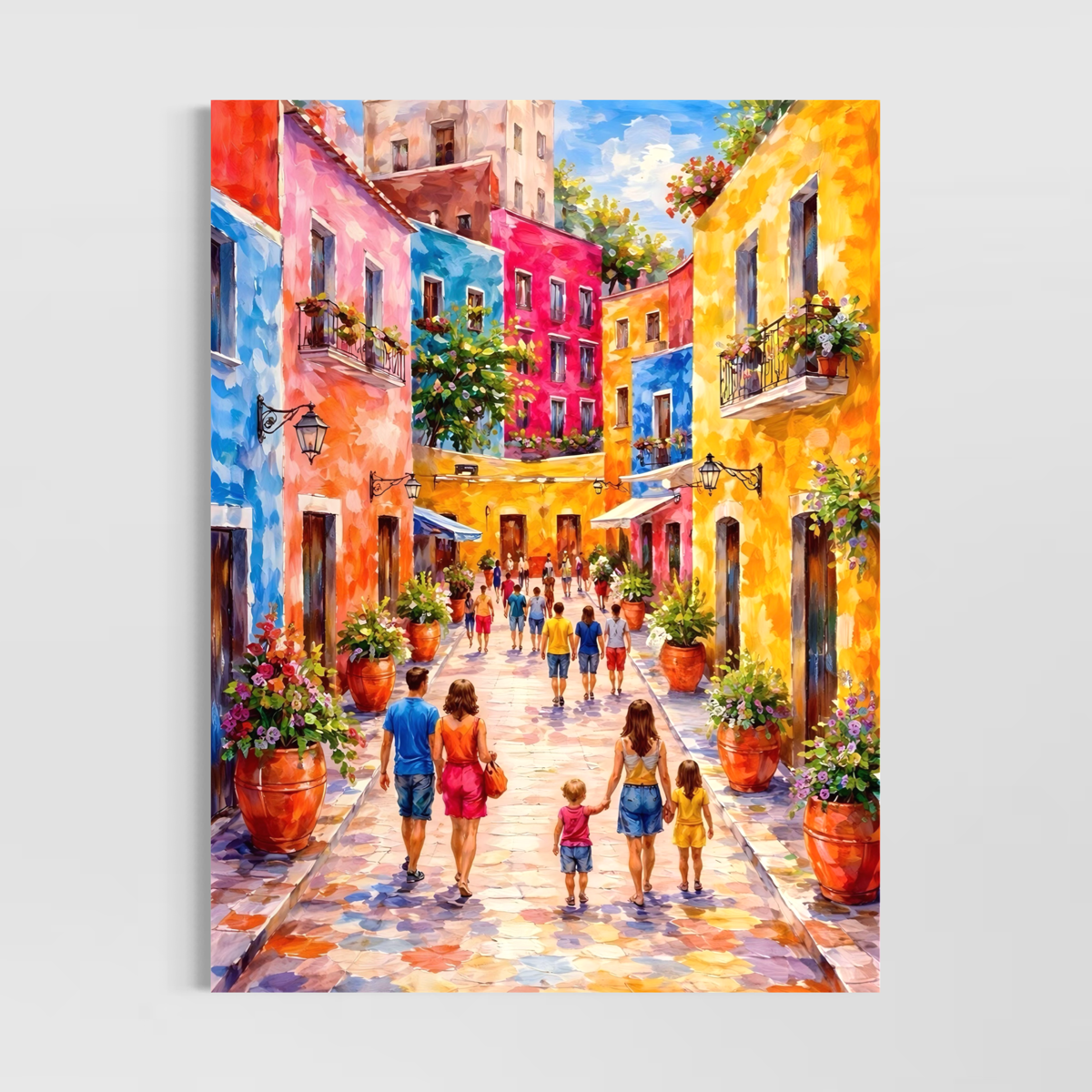 tableau la dolce vita représentant une rue méditerranéenne colorée et ensoleillée