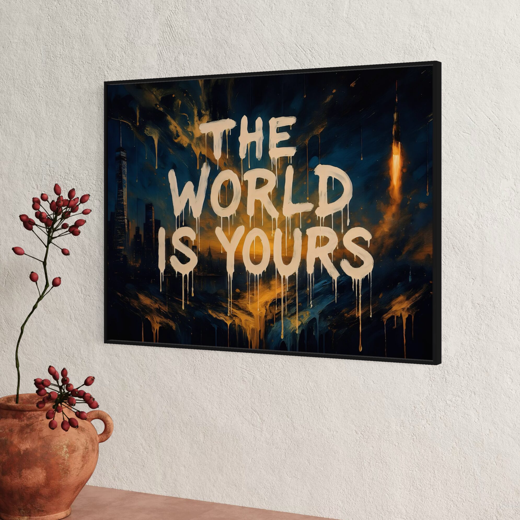 Tableau The World Is Yours – Street art moderne et inspiration urbaine tableau the world is yours art urbain moderne décoration murale street art graffiti design