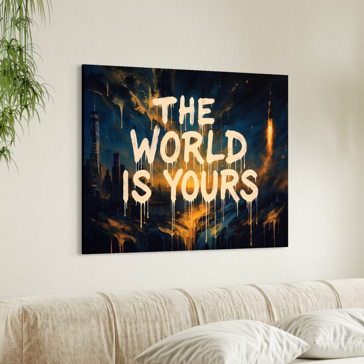 Tableau The World Is Yours – Street art moderne et inspiration urbaine tableau the world is yours graffiti urbain moderne décoration murale street art design