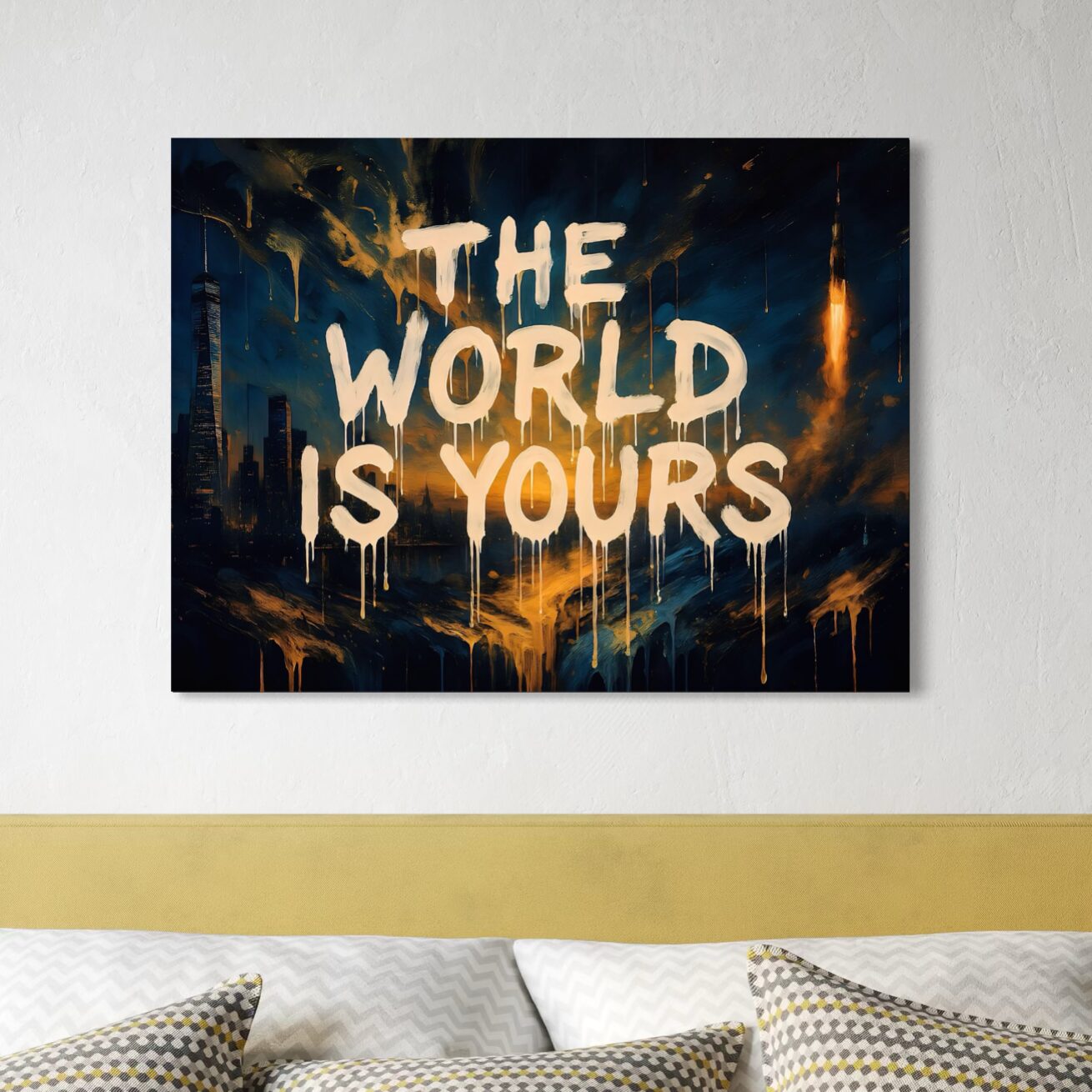 Tableau The World Is Yours – Street art moderne et inspiration urbaine tableau the world is yours motivation street art moderne décoration murale graffiti urbain
