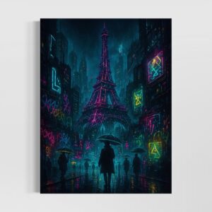 tableau tour eiffel cyberpunk cyber paris néon futuriste spektra