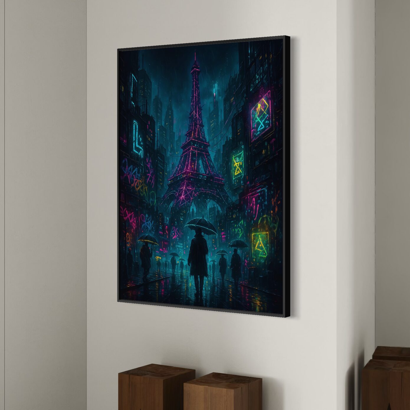 Tableau Tour Eiffel Cyberpunk – Cyber Paris tableau tour eiffel cyberpunk neon paris futuriste décoration murale moderne