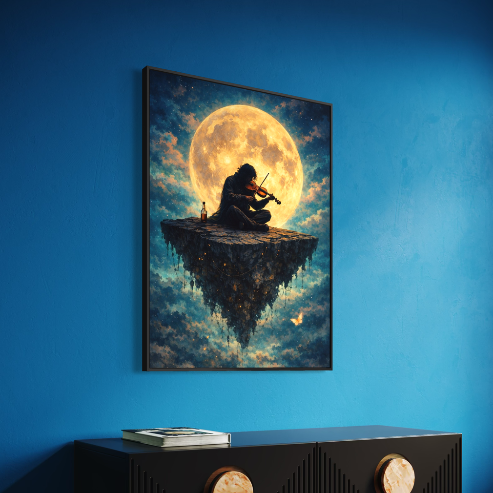 tableau violon de minuit musicien lune pleine lune décoration design moderne art surréaliste mural