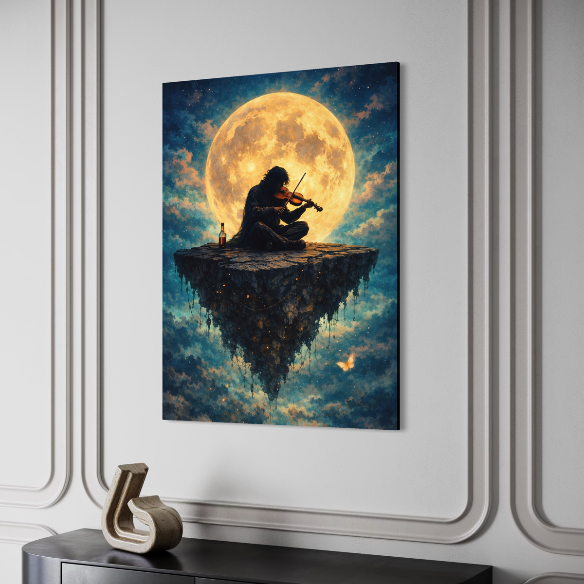 tableau violon de minuit musicien lune pleine lune décoration murale moderne art surréaliste