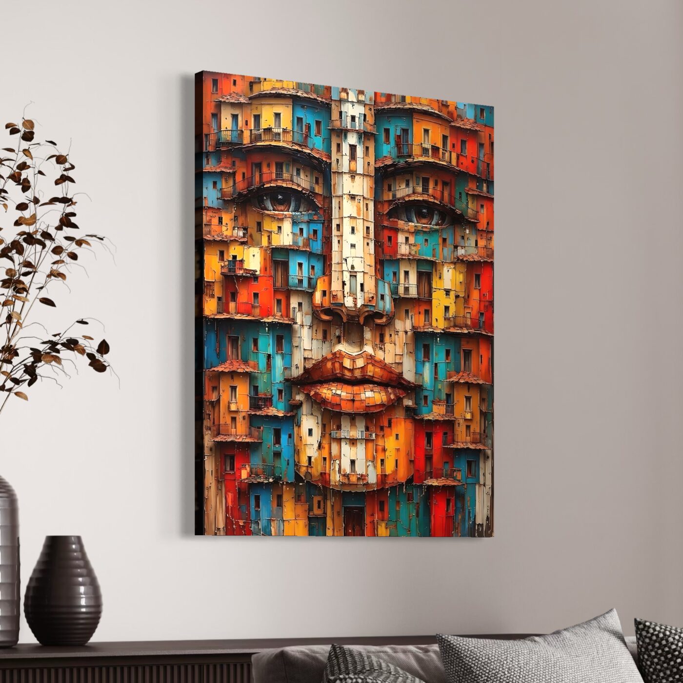 tableau visage architecture urbaine décoration murale moderne art contemporain street art