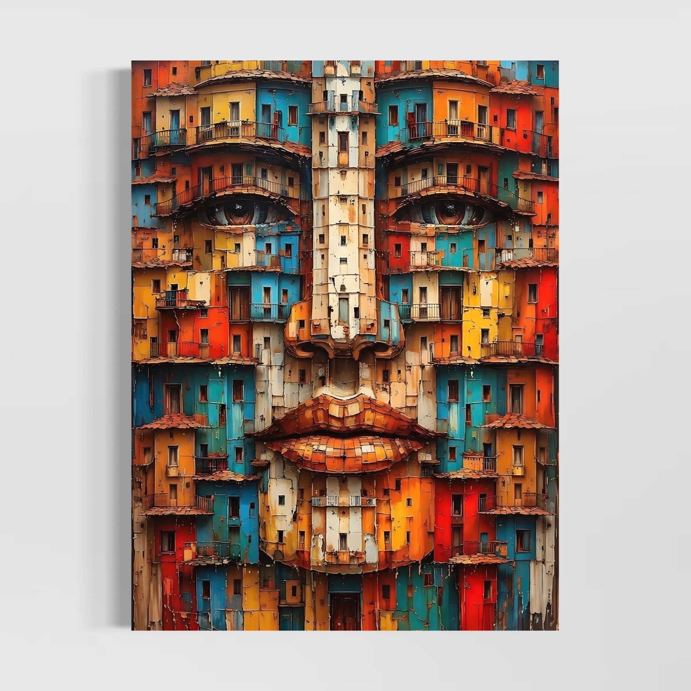 tableau visage architecture urbaine pop art art contemporain décoration murale moderne