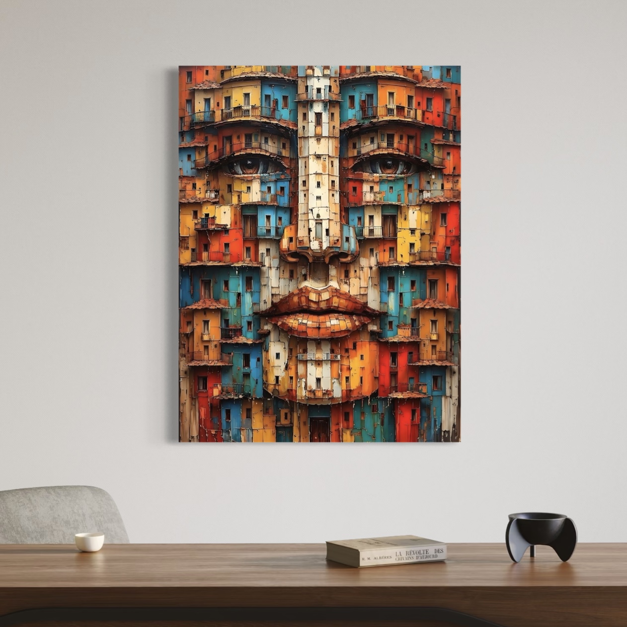 tableau visage architecture urbaine salon moderne art contemporain décoration murale street art