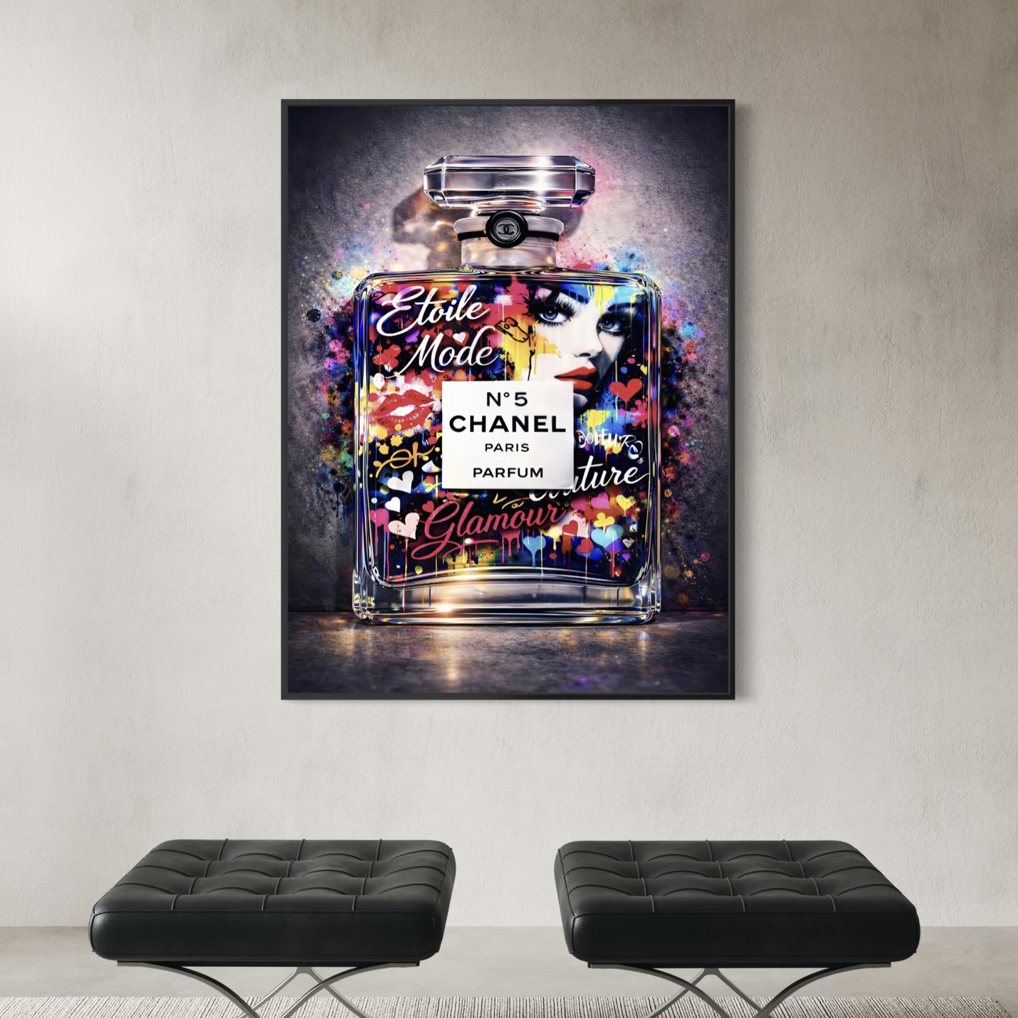 toile parfum pop art glamour décoration murale luxe colorée