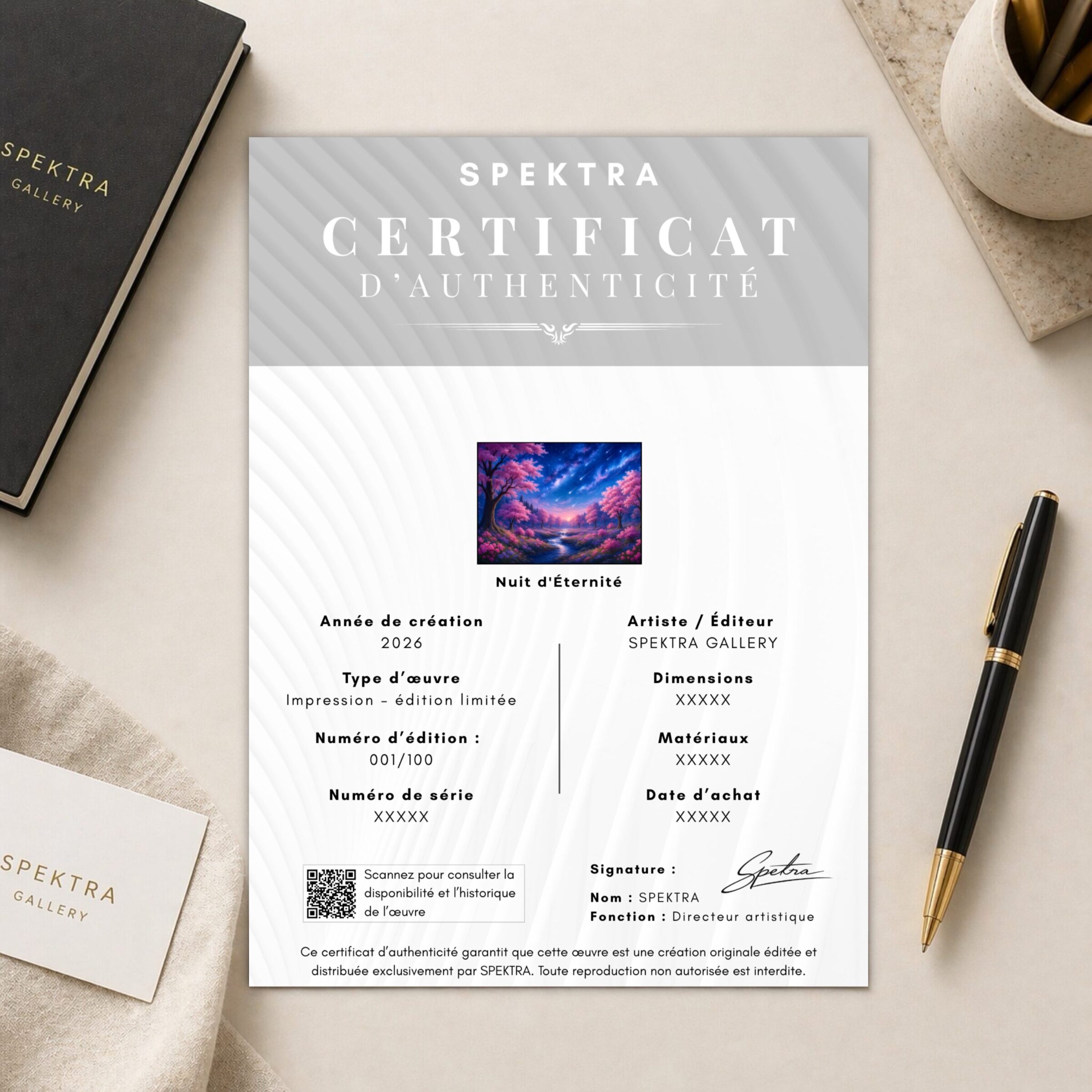 Tableau Paysage Fantastique – Nuit d'Éternité Certificat d’authenticité du tableau Nuit d'Éternité édité par SPEKTRA Gallery en édition limitée