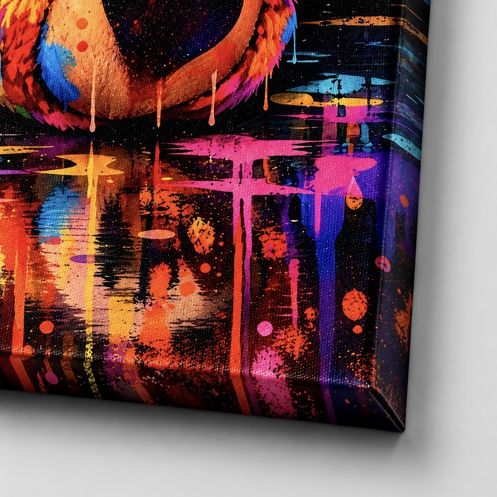 Tableau Love Teddy – Ours en Peluche Street Art Coloré Détail de la toile Love Teddy mettant en valeur la texture du canvas, les coulures de peinture, les reflets colorés et la finition premium de ce tableau ours en peluche pop art.