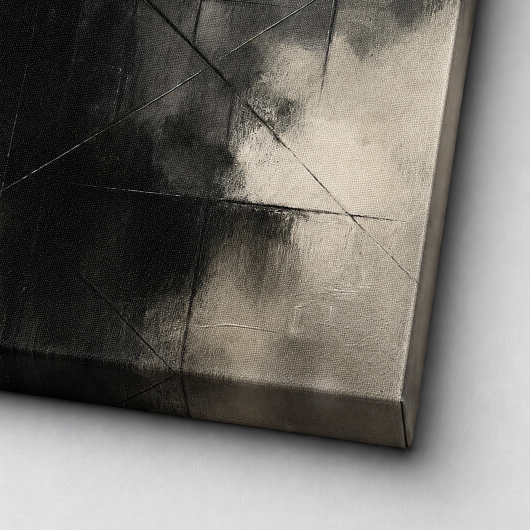 Tableau Équilibre Abstrait – Art Abstrait Contemporain Premium détail tableau équilibre abstrait noir blanc contemporain minimaliste spektra