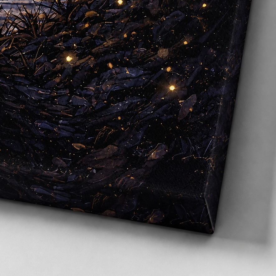 Tableau Destins Croisés – Couple Romantique et Cœur Lumineux Gros plan sur la toile du tableau romantique Destins Croisés révélant la texture canvas premium, les détails de l’impression haute définition et les effets lumineux dorés.