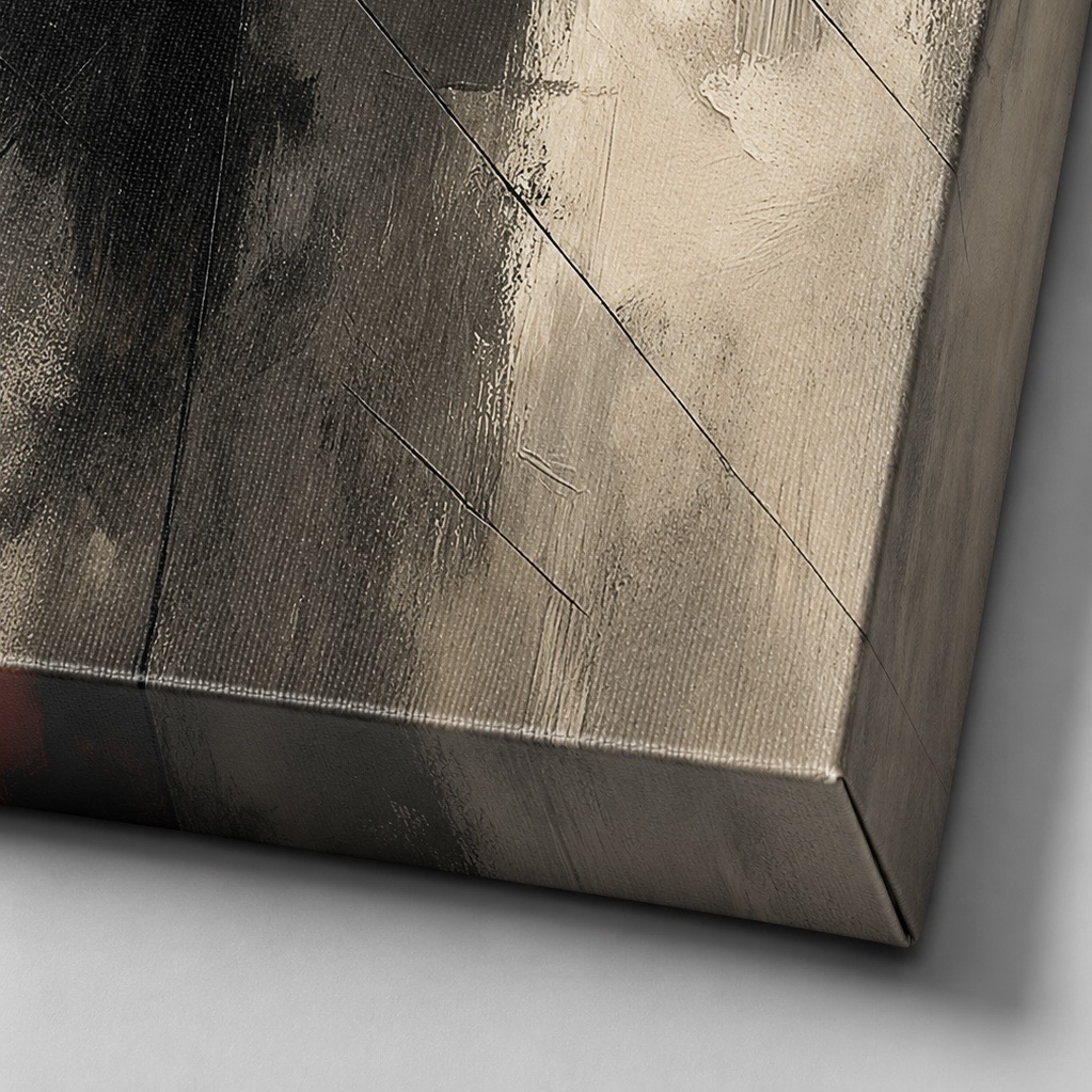 Tableau Impact Rouge – Art Abstrait Moderne Rouge et Noir | SPEKTRA Gros plan sur la texture de la toile du tableau Impact Rouge avec impression haute définition et finition premium