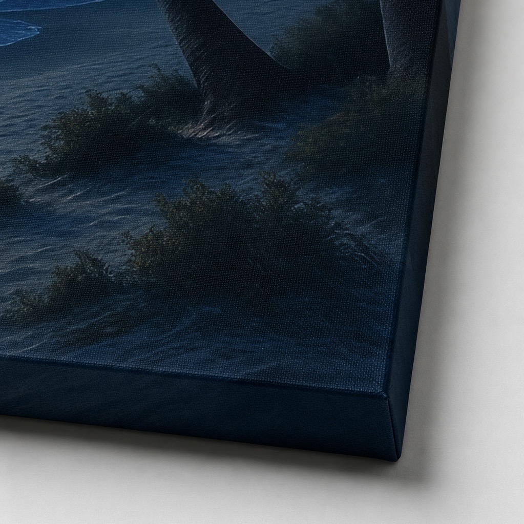 Tableau Lune d’Azur – Paysage Nocturne Contemporain Premium detail toile premium lune azur impression canvas haute definition finition galerie spektra