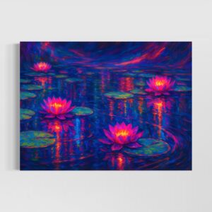 tableau lotus de minuit fleurs abstrait contemporain couleurs vibrantes spektra