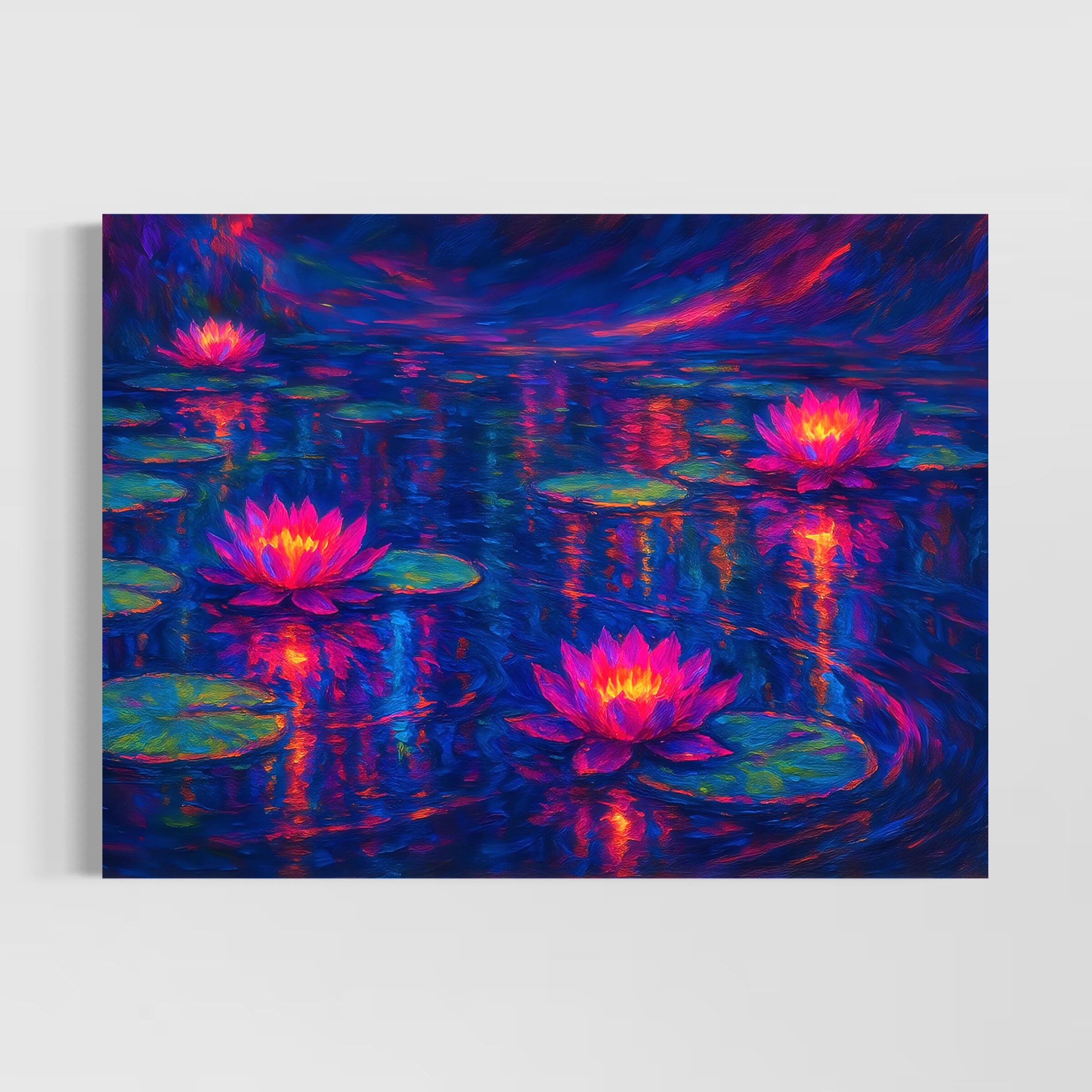 tableau lotus de minuit fleurs abstrait contemporain couleurs vibrantes spektra