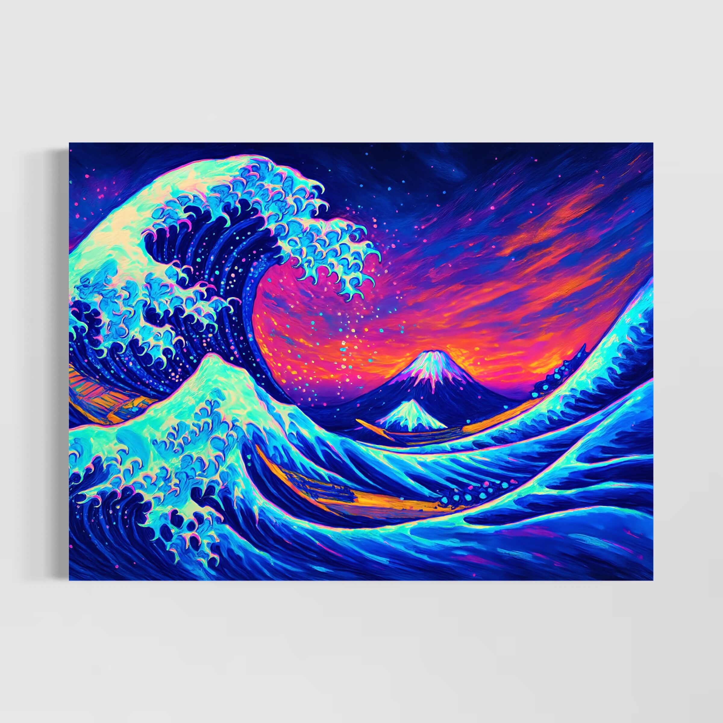 Tableau Vague Japonaise Néon et Mont Fuji – Chant des Abysses tableau-chant-des-abysses-vague-japonaise-neon-mont-fuji-art-contemporain