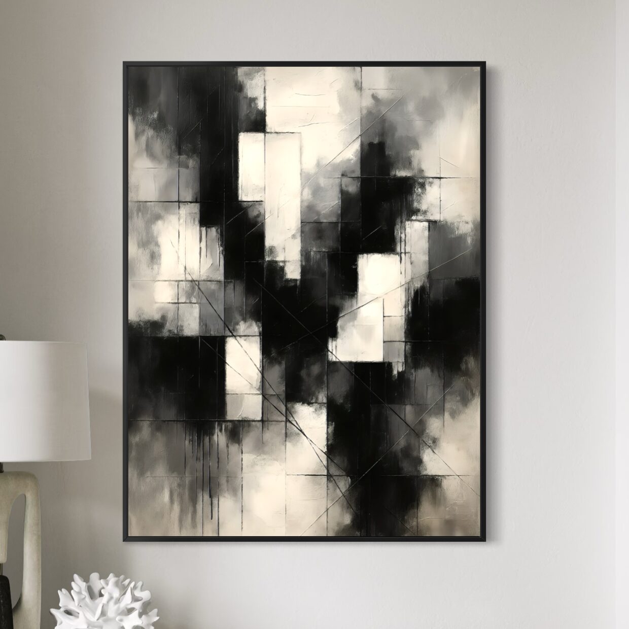 Tableau Équilibre Abstrait – Art Abstrait Contemporain Premium tableau équilibre abstrait noir blanc art contemporain minimaliste spektra