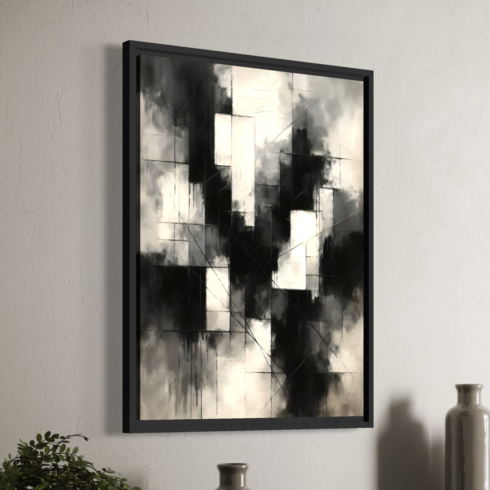 Tableau Équilibre Abstrait – Art Abstrait Contemporain Premium tableau équilibre abstrait noir blanc contemporain minimaliste spektra