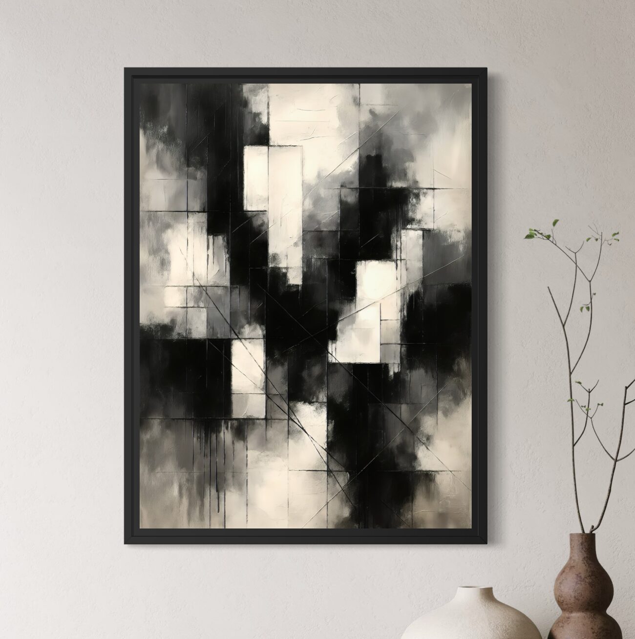 Tableau Équilibre Abstrait – Art Abstrait Contemporain Premium tableau équilibre abstrait noir blanc minimaliste contemporain spektra