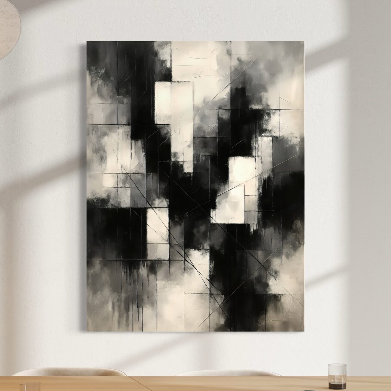 Tableau Équilibre Abstrait – Art Abstrait Contemporain Premium tableau équilibre abstrait noir blanc minimaliste salon contemporain spektra