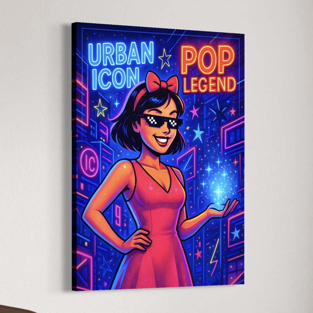 Tableau Icône Urbaine imprimé sur toile représentant une illustration pop art colorée inspirée de la culture urbaine moderne et des néons lumineux