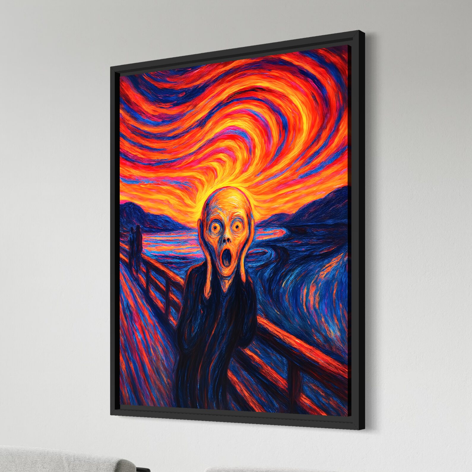 Le Cri de l’Âme – Tableau Expressionniste Contemporain | SPEKTRA Tableau Le Cri de l’Âme avec encadrement noir mettant en valeur les couleurs intenses et l’expression dramatique de l’œuvre expressionniste