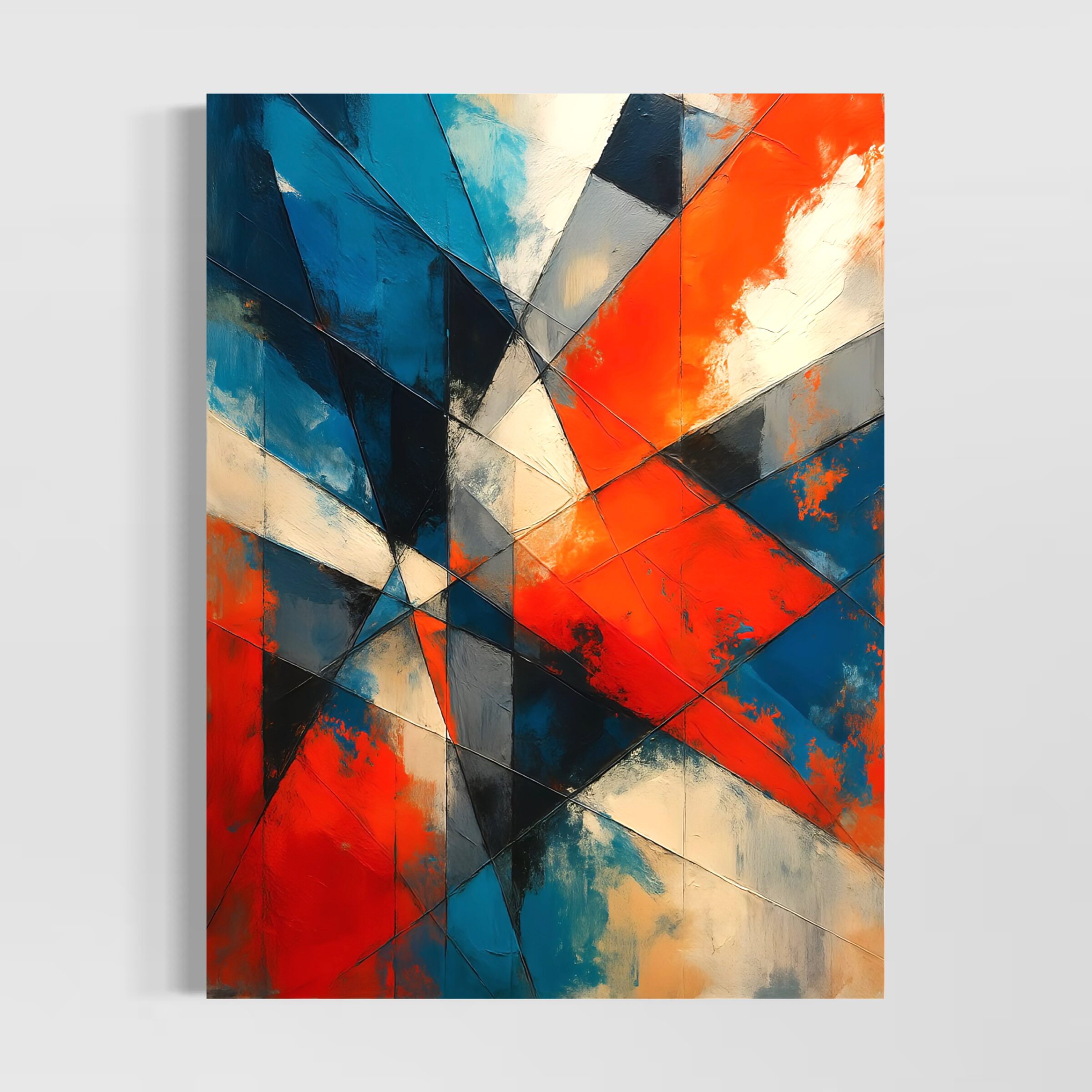 Lignes de Force – Tableau Abstrait Géométrique | SPEKTRA Tableau Lignes de Force abstrait géométrique contemporain aux formes angulaires bleues, rouges et blanches